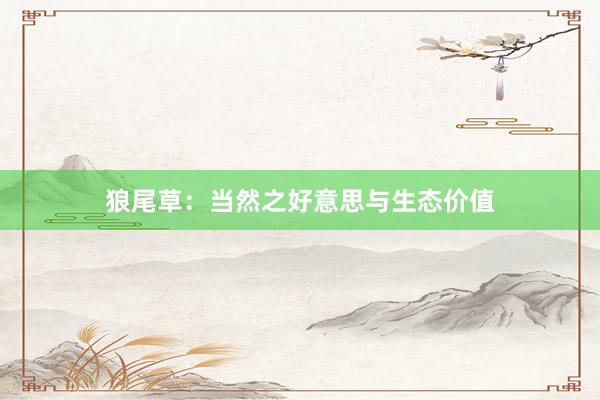 狼尾草：当然之好意思与生态价值